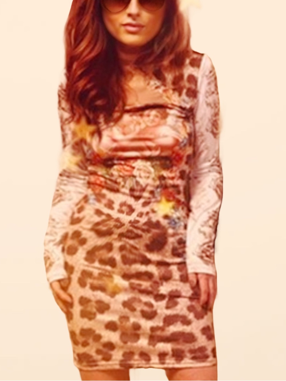 SHEIN Leopard Print Bodycon Midi Dress with Long Sleeve Dragon Print sm